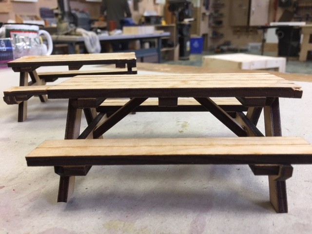 scale model of the bench in the makerspace, made by Kamiyah