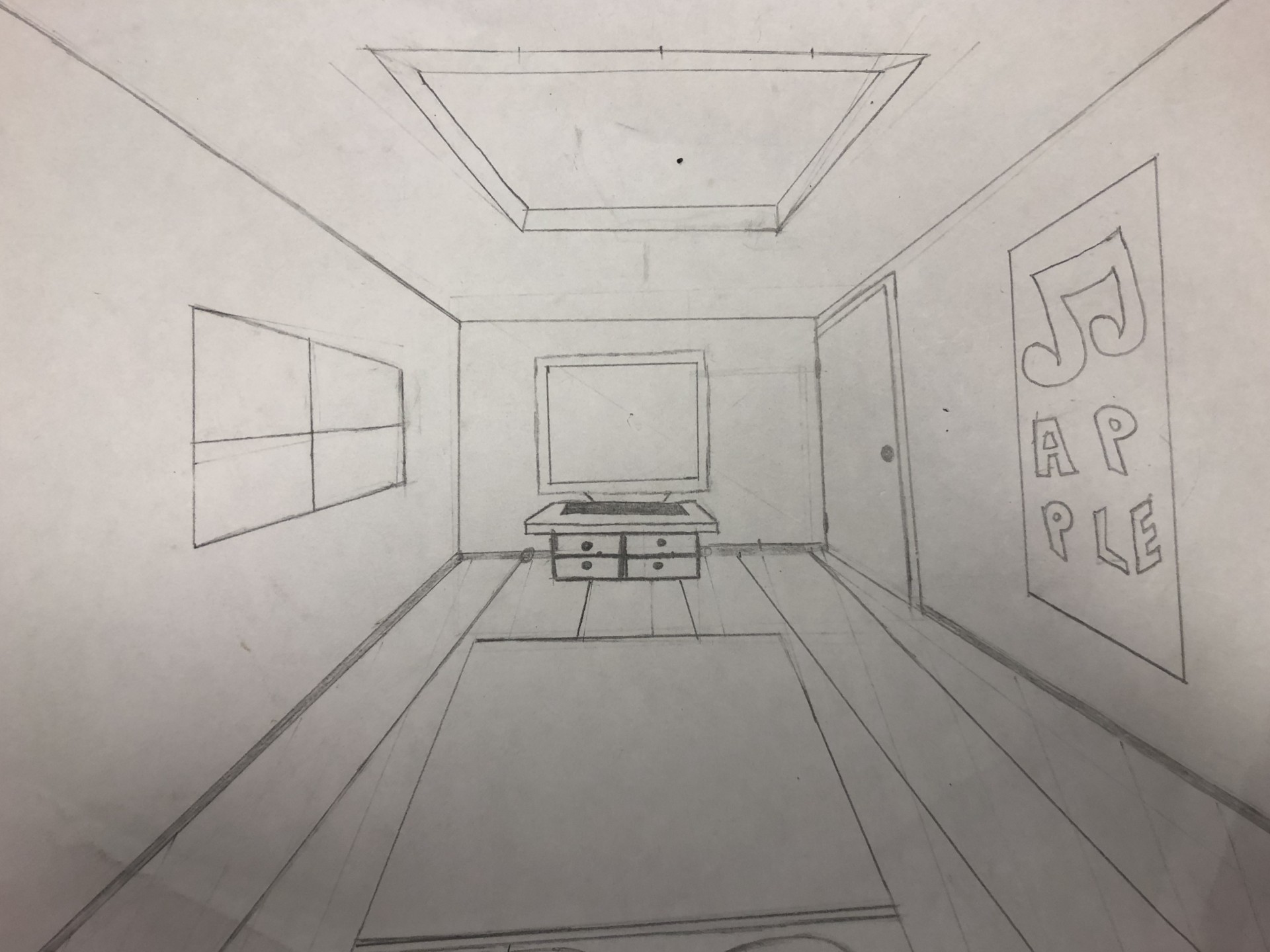 Рисунок комнаты 7 класс легко. Фронтальная перспектива интерьера. Фронтальная перспектива комнаты. Рисование комнаты в перспективе. Комната в перспективе карандашом.